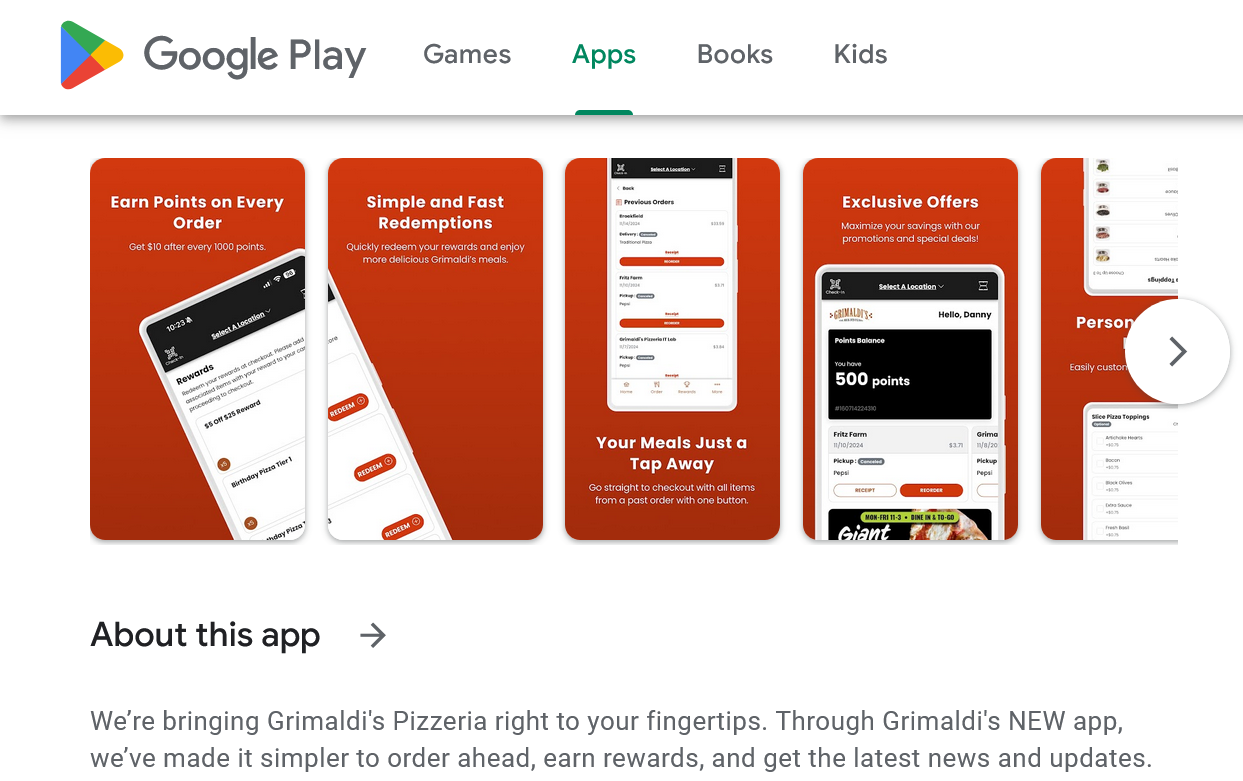 Grimaldi's Pizzeria Food Delivery App